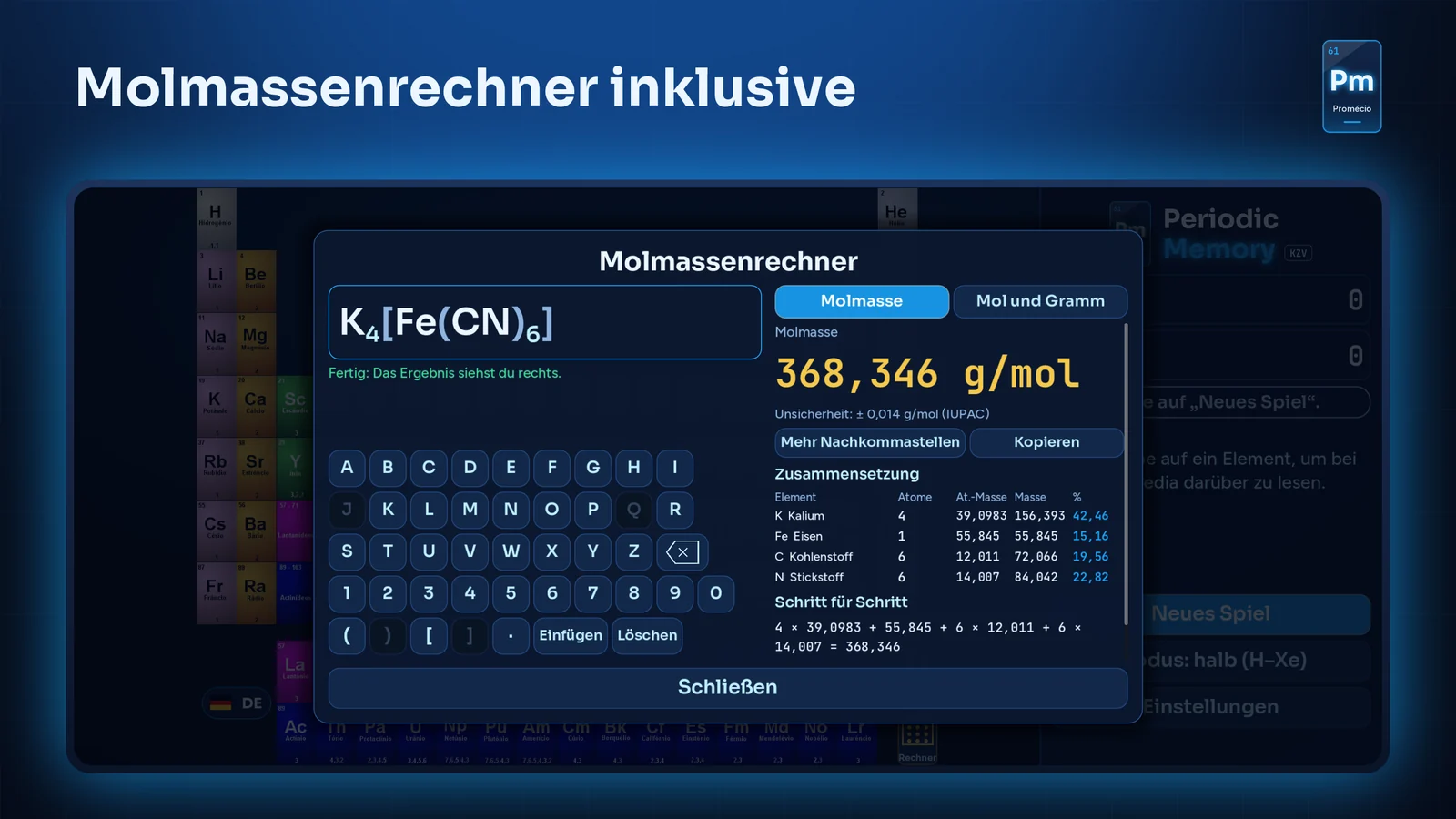 Molmassenrechner inklusive: Formel, Masse, Zusammensetzung und Rechenweg