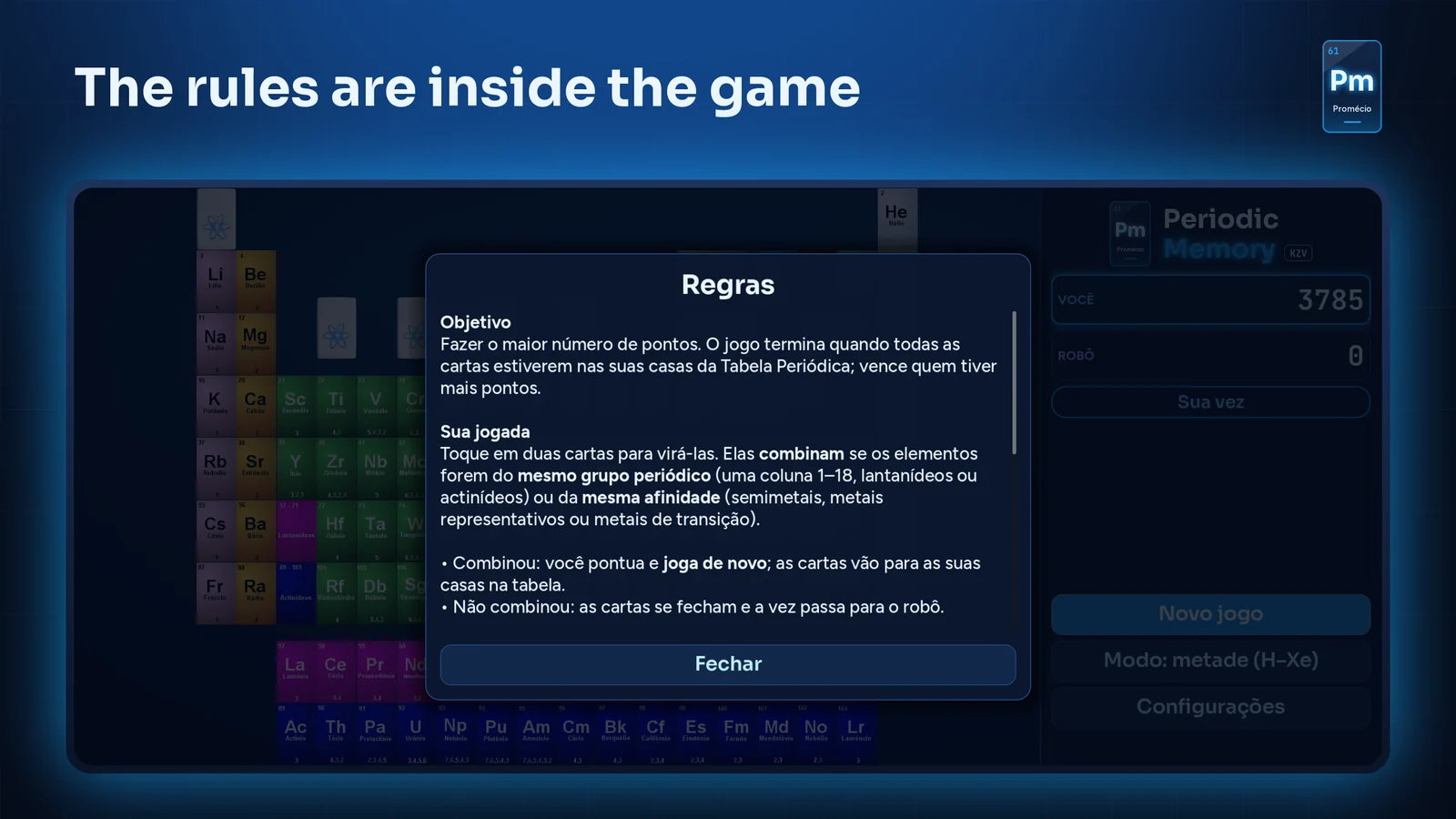 The rules explained inside the game