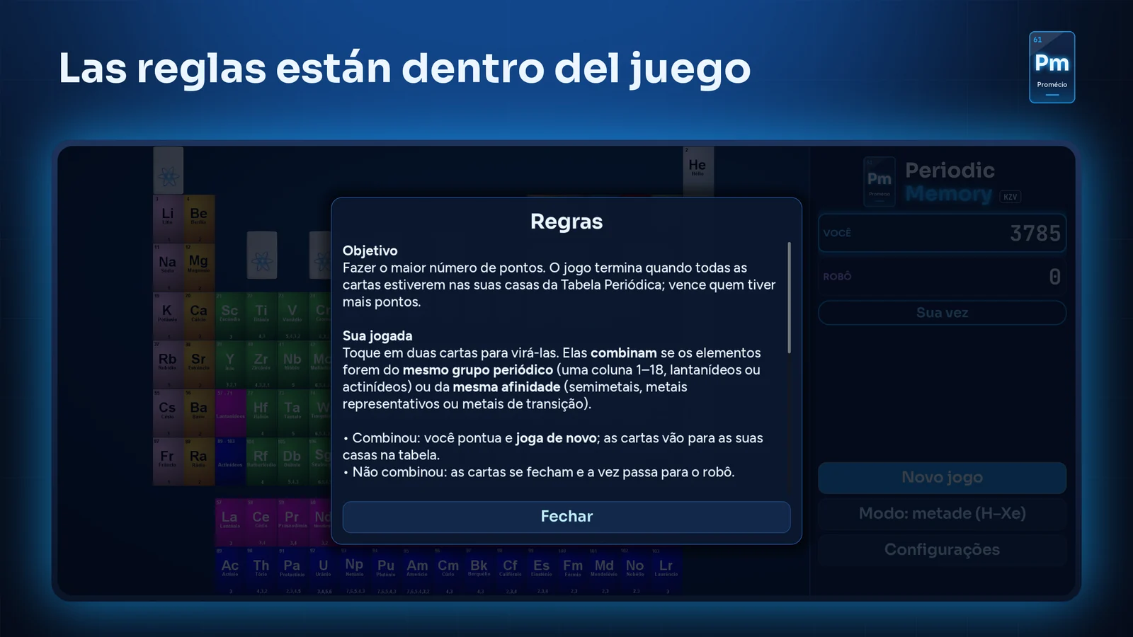 Las reglas explicadas dentro del juego