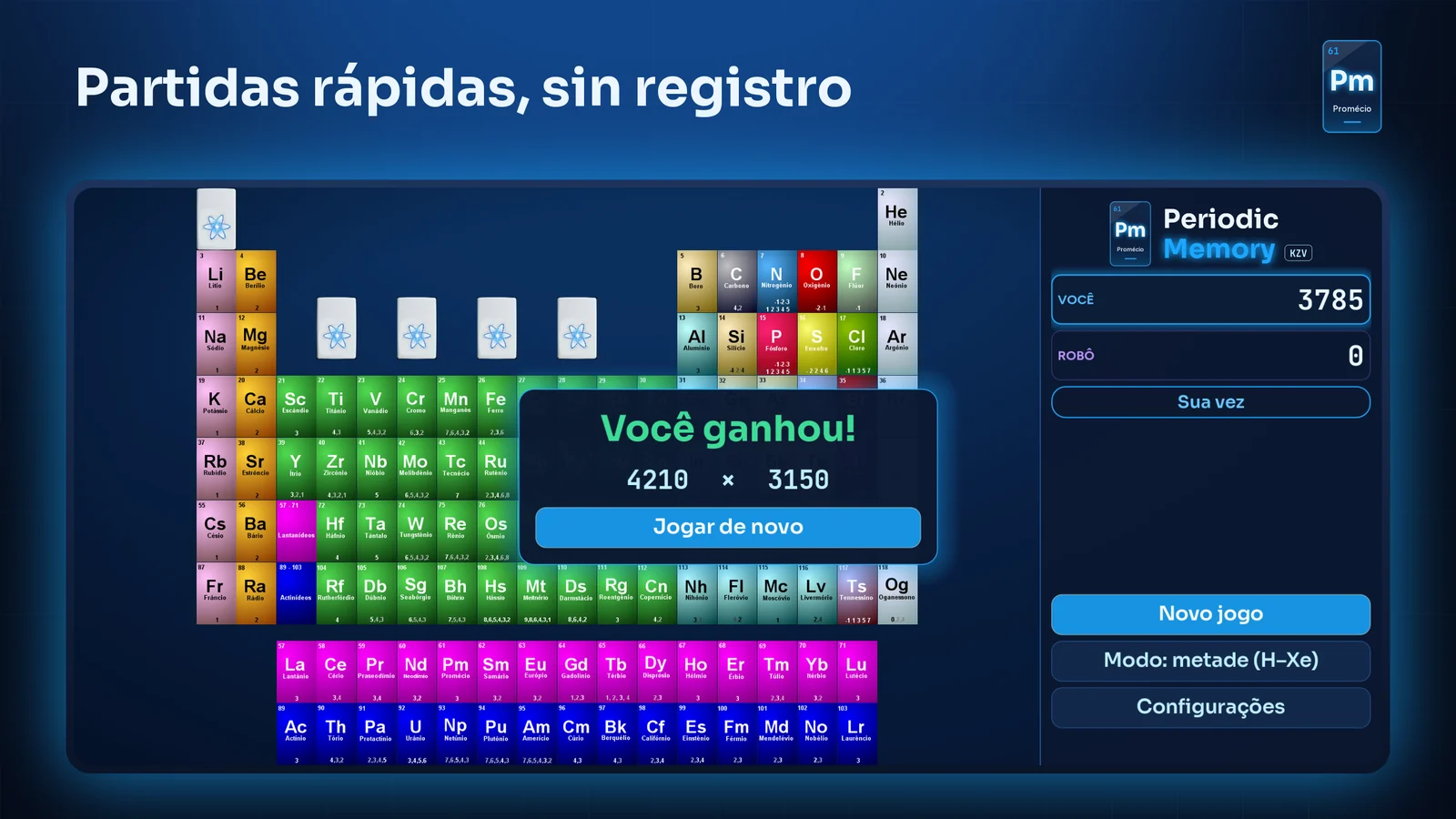 Fin de la partida: marcador final y botón para jugar otra vez