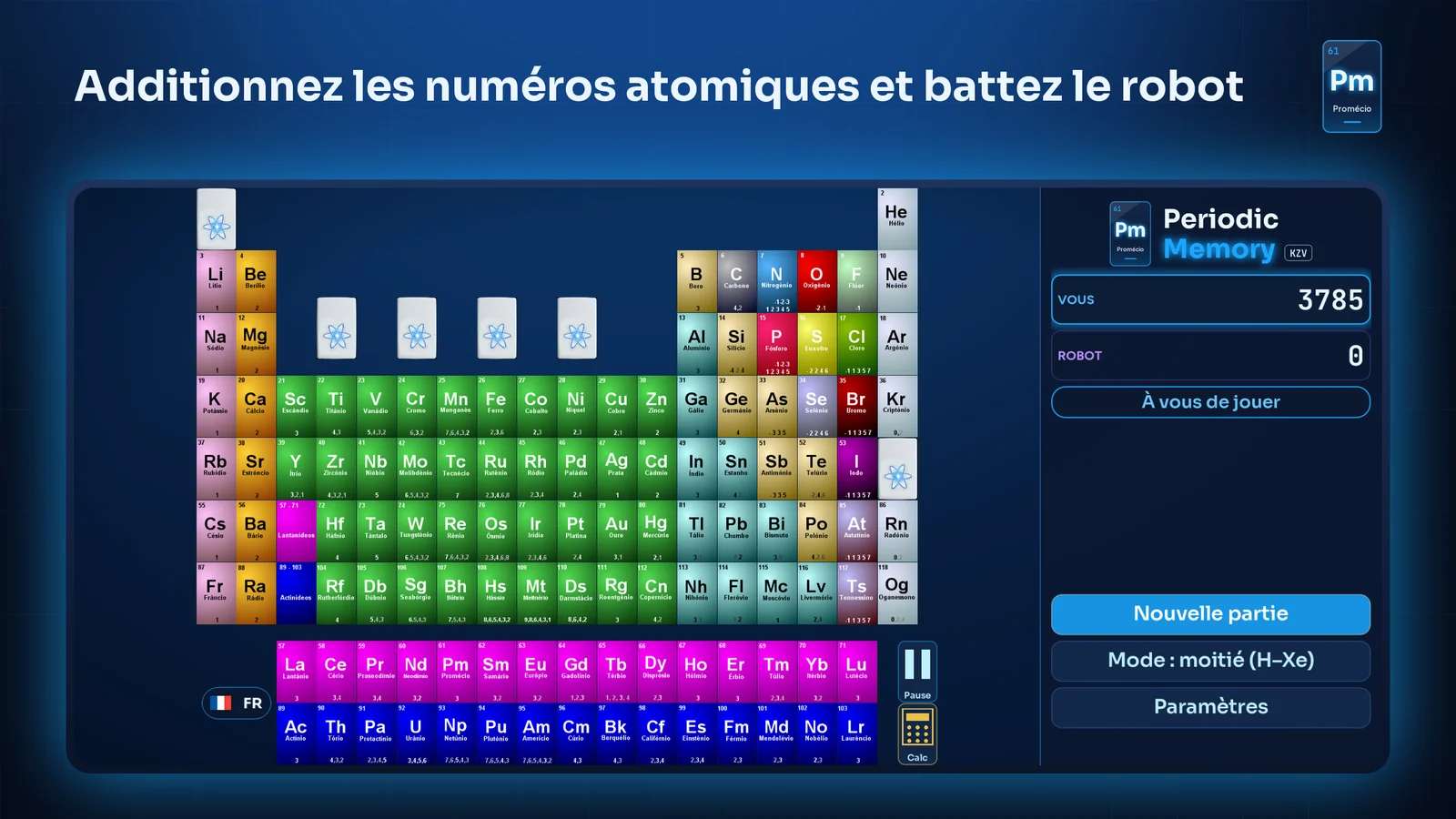 Vers la fin : additionner les numéros atomiques contre le robot